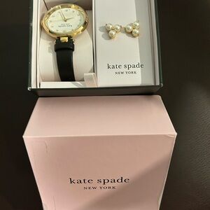 kate spade Women's Black Watch and Pearl Earrings Set